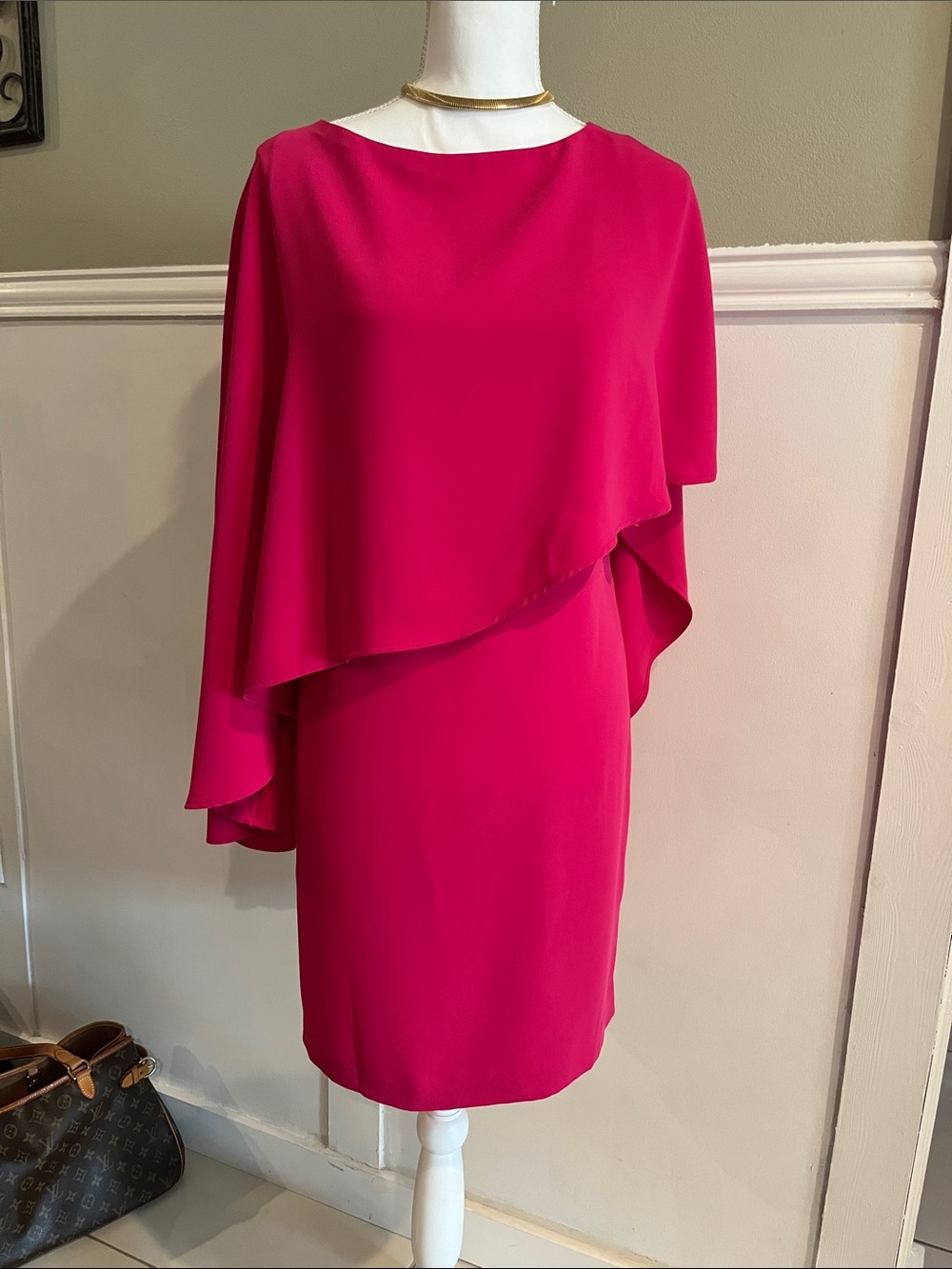NWT Trina Turk Pink Asymmetrical Cape-Sleeve Sheath Dress small